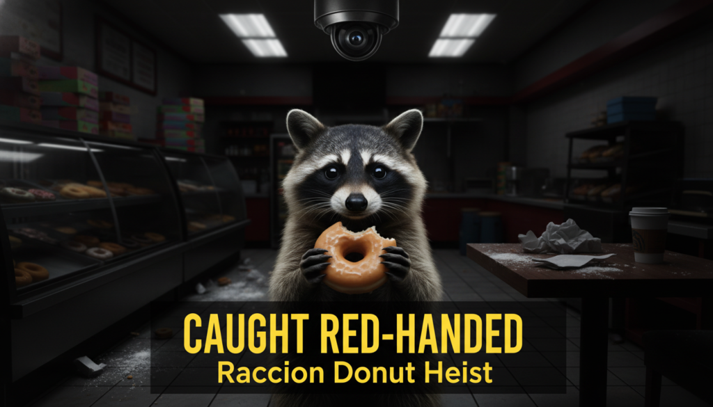 Raccoon Donut Heist: Caught Mid-Feast on Surveillance